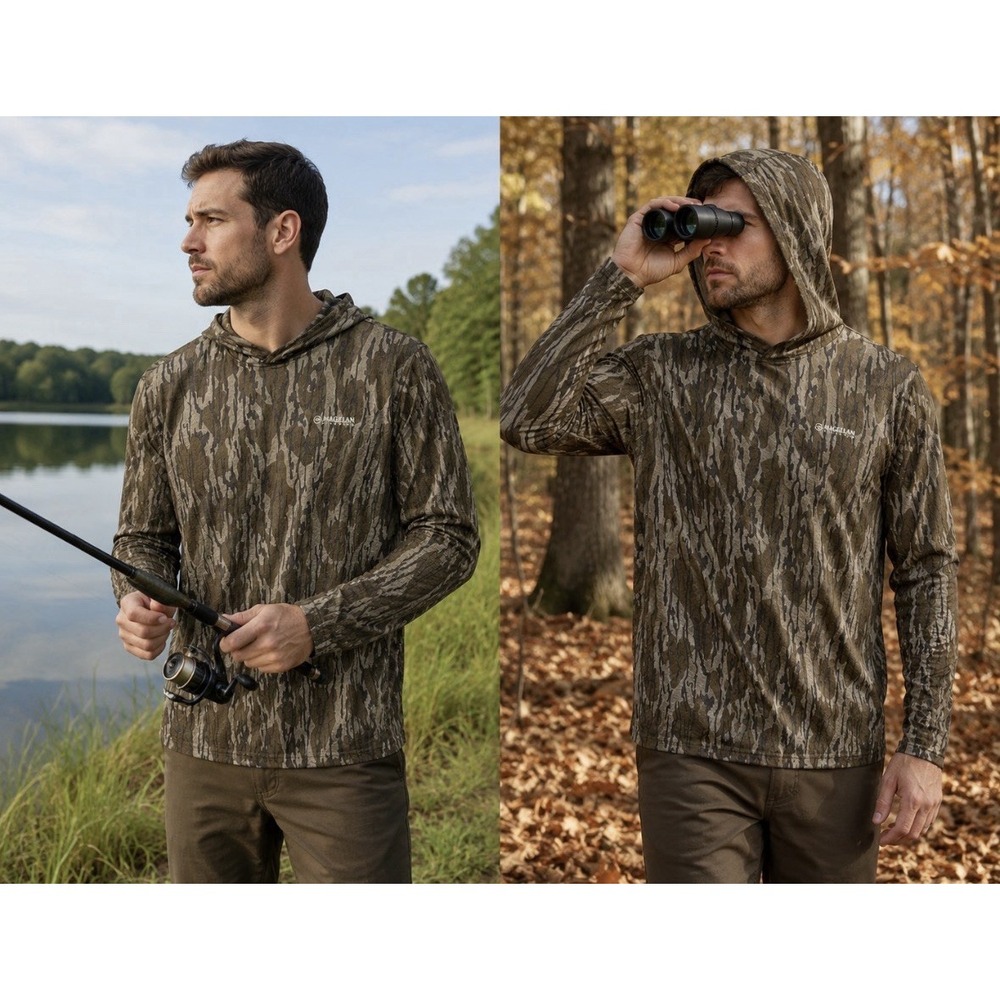MAGELLAN Hunt Gear Mens Long Sleeve Green Camo Polyester Hoodie T-Shirt M